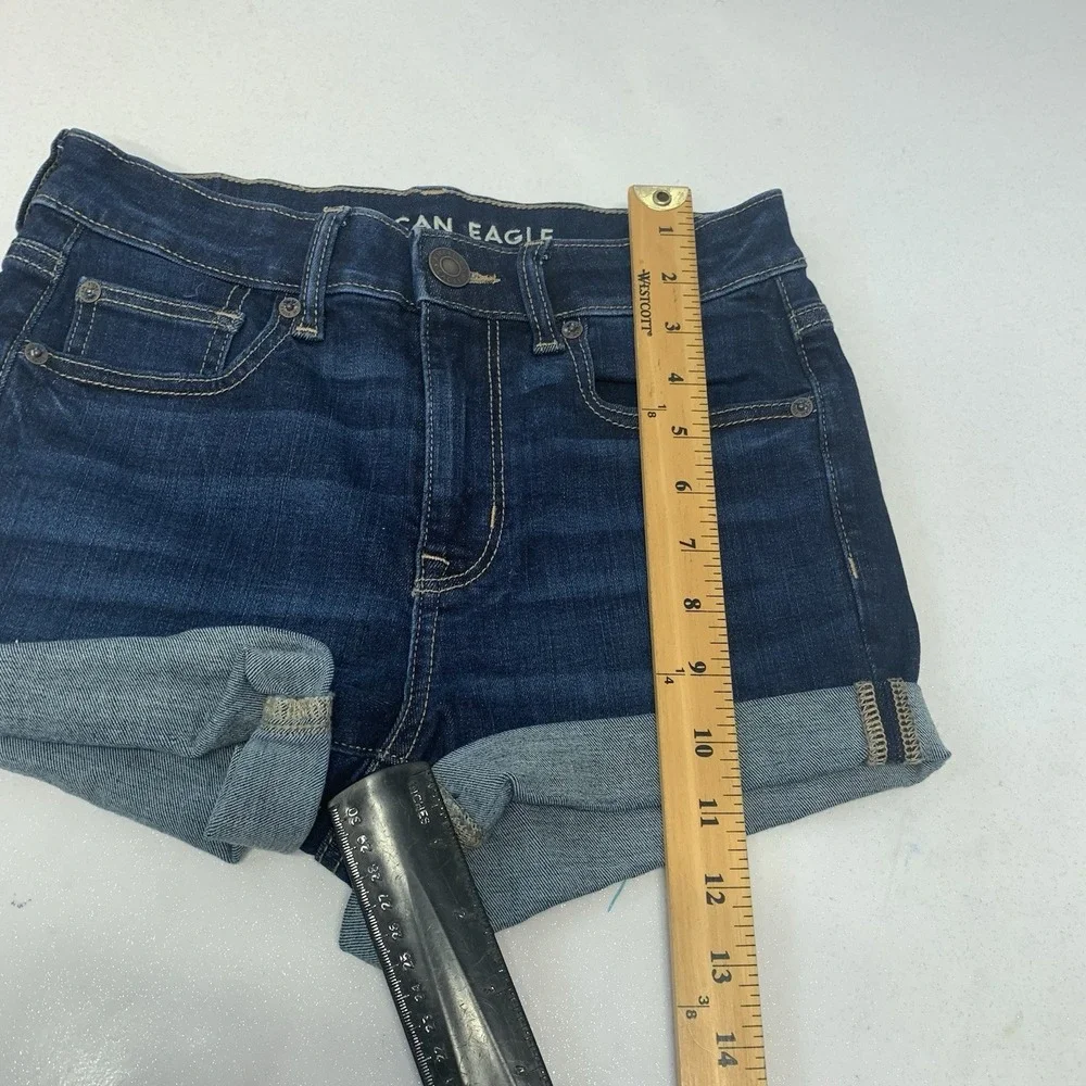 American Eagle Hi Rise Festival Shortie Shorts Woman Sz 2 Lot/2 White Blue Beach